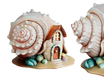 Fantasy Shell House Decor 3d print and game ready Low-poly 3D model