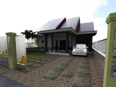 simple house on village 3D print model