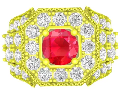 Luxury Octagonal Halo Gemstone Men Ring 3D Model 5320 3D print model