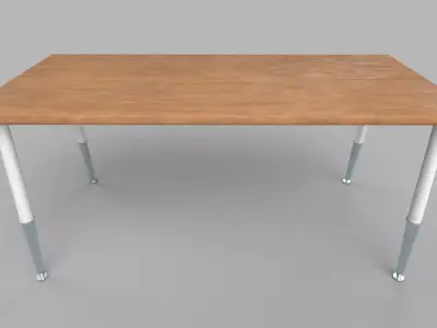 table wooden with metal legs Low-poly 3D model