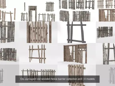 Old damaged raw wooden fence barrier collection da1