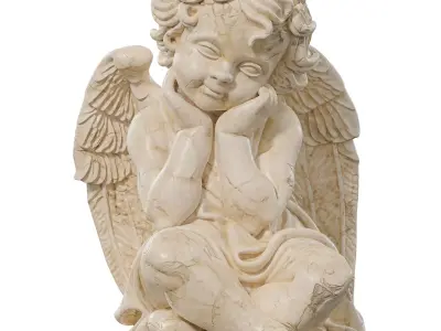 Seated Cherub Angel Sculpture Serene Child Low-poly 3D model