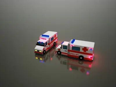 Voxel Ambulance design  Low-poly 3D model