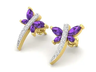 AV 619 Marquise and Round Diamond Dragonfly Stud Earrings 3D print model