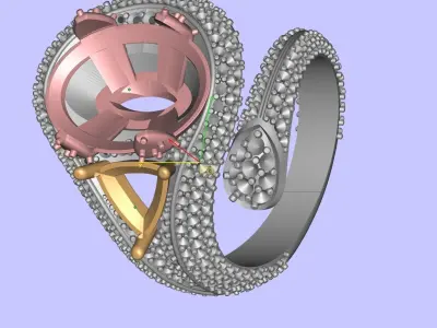 Fashion Ring with big yellow Stone and diamonds    3D print model