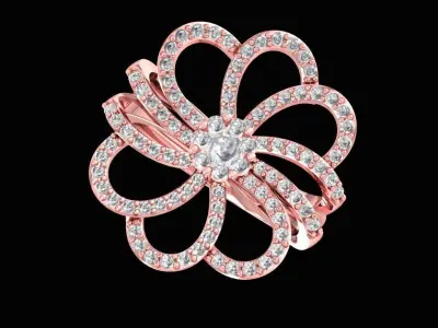 Luxury Flower Bloom Diamond Ring for Women 3D Model 1497 3D print model