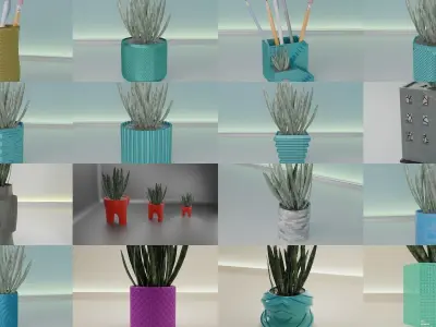 100 plant pot colection 3D Model Collection
