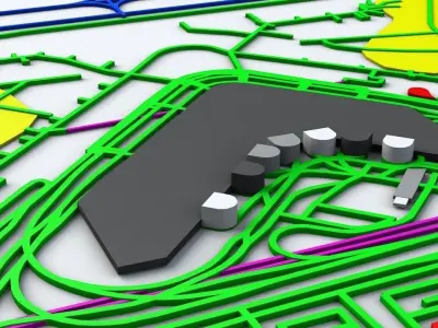 Seattle Tacoma SEA Airport Roads Buildings and Public Transport 3D model