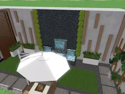 Sit-Out Area with Waterfall  Landscape Design 3D model