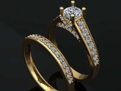 Crossover Claw Solitaire Diamond Ring with Side Band 3D print model