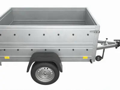 Single axle car trailer with extra walls jockey wheel 3D model