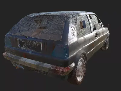 Hatchback Wrecked Car Dirty and Bloody Version Low-poly 3D model