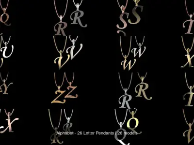 Alphabet - 26 Letter Pendants 3D Model Pack