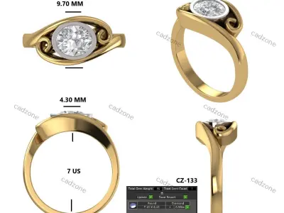 Elegant Swirl Bezel Set Diamond Ring-3D Model 3D print model