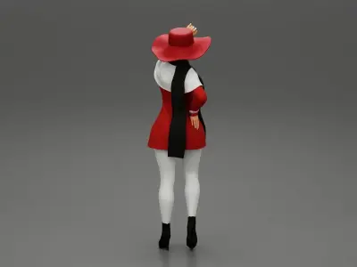 girl in christmas costume with hat standing and posing 3D print model