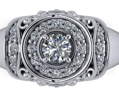 Vintage Antique style crafted details Halo ladies Ring 3D print model