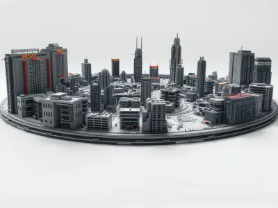 Cyberpunk Futuristic Circular City District 3D Model Low-poly 3D model