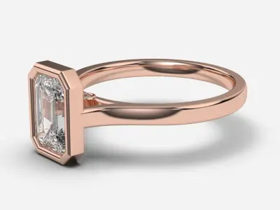 Emerald Diamond Bezel Setting Solitaire Diamond Ring 3D print model