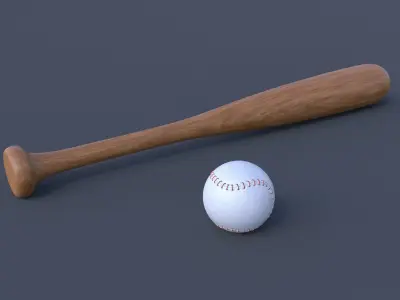 Baseball bat and ball 3D model