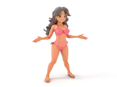 Tropical Bikini Girl Rigged and Animated D Model Low-poly 3D model