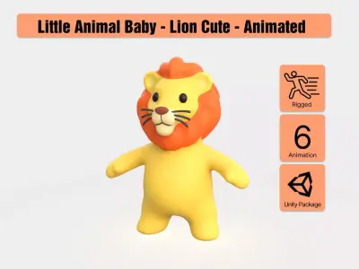 Little animal baby - Lion cute - Animated  Low-poly 3D model
