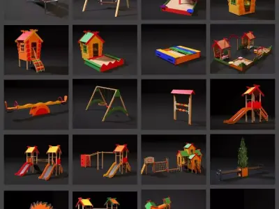 Playground wooden swing 3D model