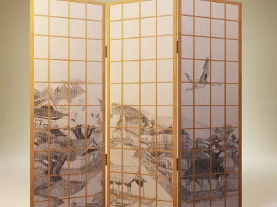 Japanese partition 3D Low-poly 3D model