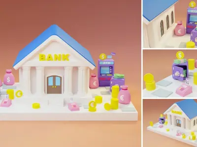 Cartoon Public Buildings Islands Exteriors Low-poly 3D model