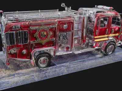 Medieval Dilapidated Fire Truck Low-poly 3D model