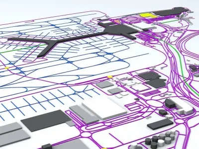 Hong Kong HKG Airport Roads Buildings and Public Transport Lines 3D model