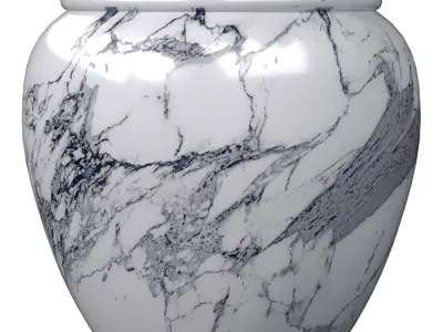 Decorative Fern in a large white marble vase urn pot 3D model