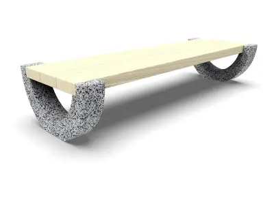 Concrete bench Ladeika with stone chips and wood 3D model