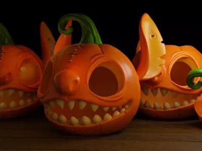 Stitch Carved Pumpkin and Candy Bowl 3D print model