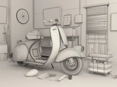 Motorcycle scene Low-poly 3D model