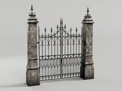 gothic walls - fences- gates - asset pack 3D model