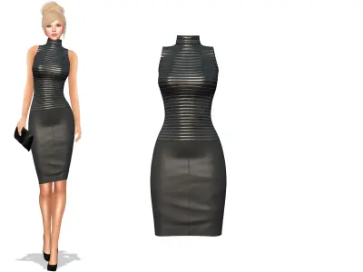 Luxury Black Leather Dress Outfit Low-poly 3D model