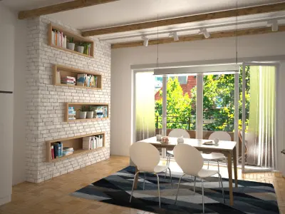 Kitchen and living room interior  3D scene Low-poly 3D model