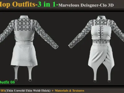 3 in 1 Hip-Hop Outfit-MD-Clo3d-OBJ-FBX-Smart Material-Textures 3D model