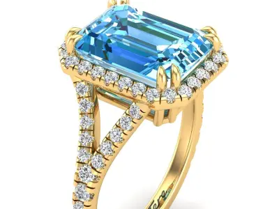 Engagement Ring With Emerald Stone 3D print model