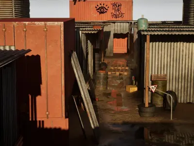 Village Of Corrugated Galvanized Iron Low-poly 3D model