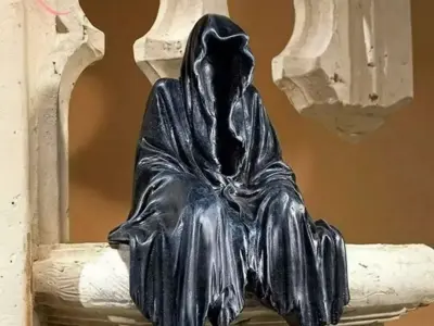 sculpture death waiting sitting halloween decoration 3D print model