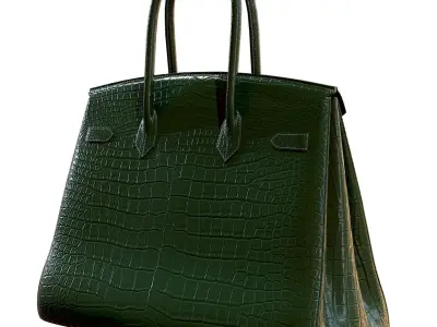 Hermes Birkin Bag Green Crocodile Leather Low-poly 3D model