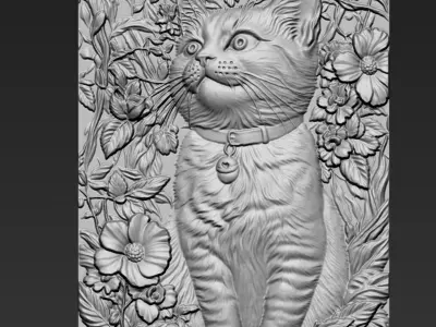 Cat and Flowers A35 3D print model