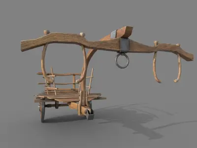 Wooden Medieval Ox Cart Low-poly 3D model