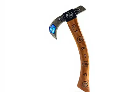 Fantasy Enchanted Axe Model Pack with Engraved Mystical Symbols Low-poly 3D model