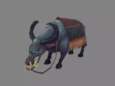 Cartoon black buffalo Low-poly 3D model