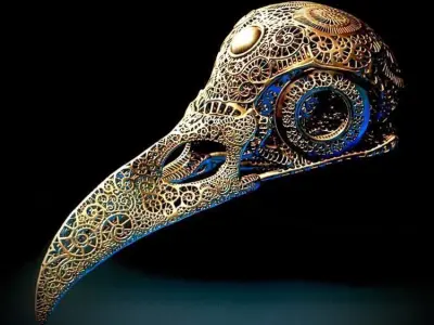 Filigree Anatomical Raven Skull - Pre-supported STL 3D print model