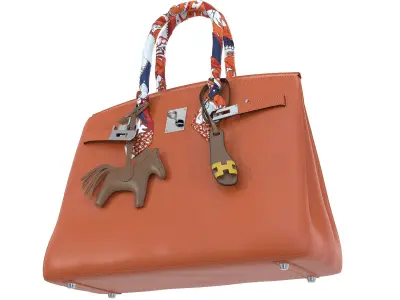 Hermes Birkin Orange Bag with accessories Low-poly 3D model