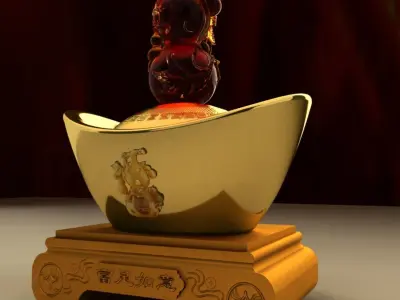 Chinese gold Ingot and gourd 3D model