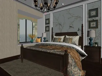 American Style Bedroom Design 3D model